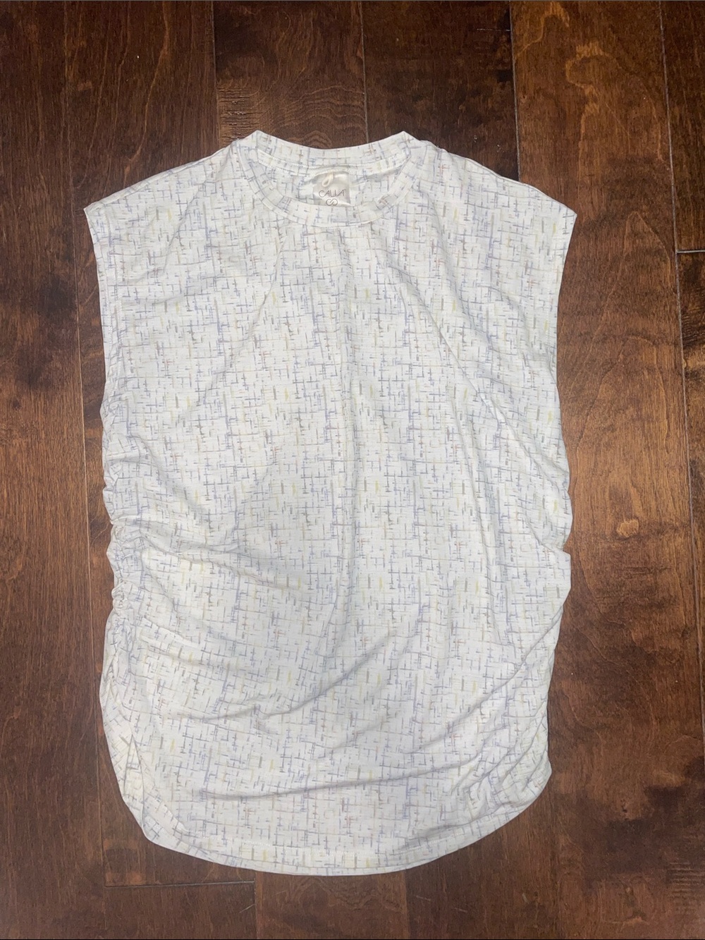 CALIA by Carrie Underwood White Tank with Subtle Blue and Yellow Grid